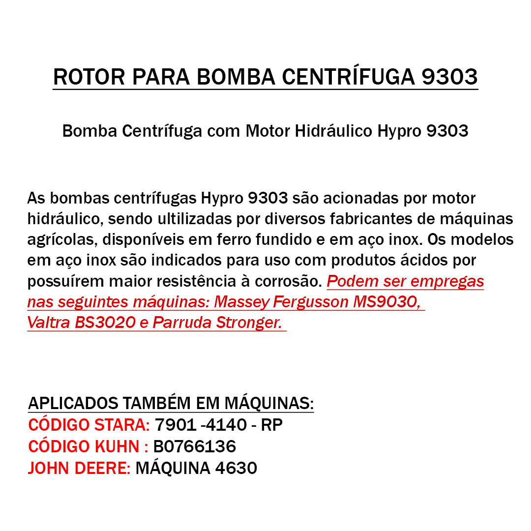 ROTOR P BOMBAS CENTRIFUGAS HYPRO 9303 MF MS9030, V BS3020, JD 4630 - Imagem 4