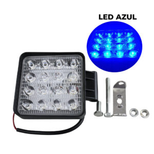 FAROL DE LED QUADRADO 16 LED BI-VOLT 10-30V 48W GROSSO 450MM BLUE BEAM - LED AZUL
